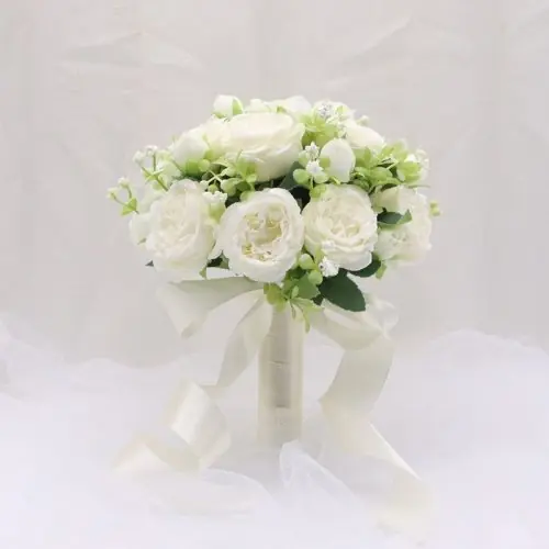 Image de Bouquet de Roses Blanches Artificielles - Élégance Intemporelle