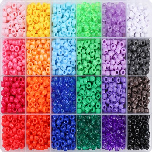 Afbeelding van 2400 stuks kleurrijke plastic ponykralen set voor creatief sieraden maken, armbanden, haarvlechten en DIY knutselen met praktische opbergdoos