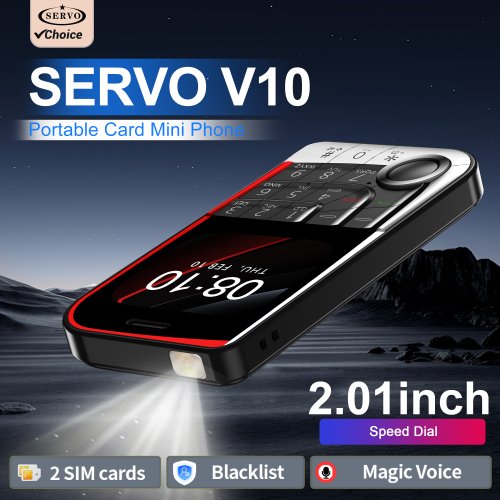 Afbeelding van Servo V10 2G GSM Mobiele Telefoon met Simkaart, Zaklamp, Magic Voice 2.0 en Snelkeerknop – Compacte Knopmobiel met Type-C Poort en 2.01 inch Display