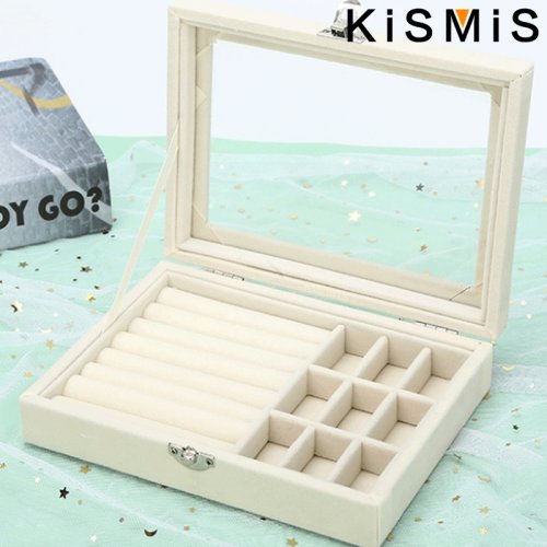 Afbeelding van Fluwelen Ringorganizerdoos met Doorzichtig Deksel – Stofdichte Sieradenhouder voor Ringen, Oorbellen en Meerdere Sieradenstukken