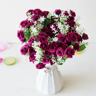 Image de Bouquet de Roses Artificielles Miniatures - 15 Têtes - 30 cm