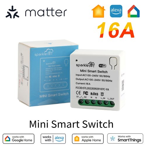 Image of Matter 16A WiFi Mini Smart Switch with Pass-Through, Dual Control Outlet, Remote Access & Timer Functionality