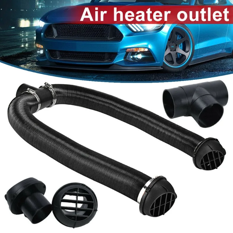 Immagine di Connettore per Riscaldatore Diesel da 75 mm con 3 Prese, 2 Prese d'Aria, 2 Tubi per Condotto Nero Caldo e Set di 4 Morsetti – Per Auto, Camion, Van e Camper