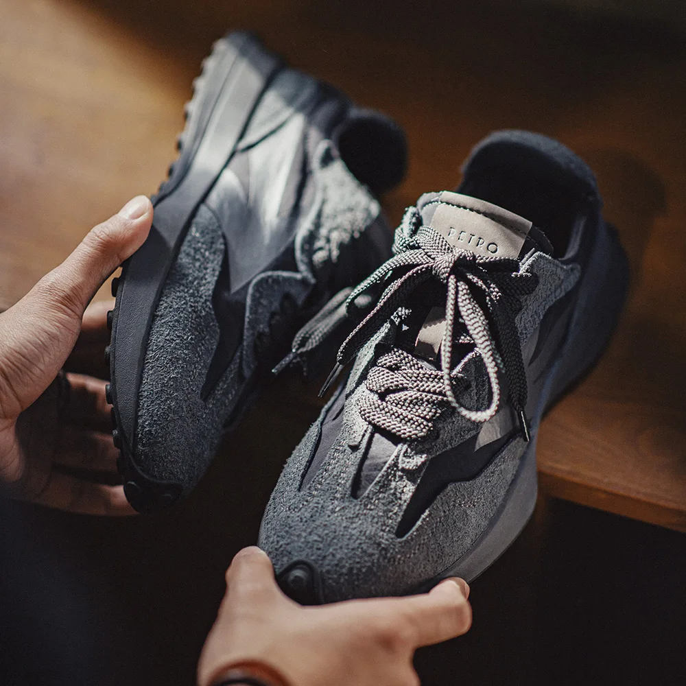 Image de Baskets Vintage Noir Patchwork - Style Décontracté & Respirant