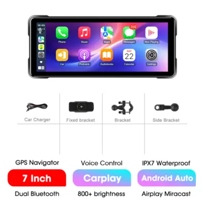 GPS Moto 7" 4K DVR Wi-Fi avec CarPlay & Android Auto