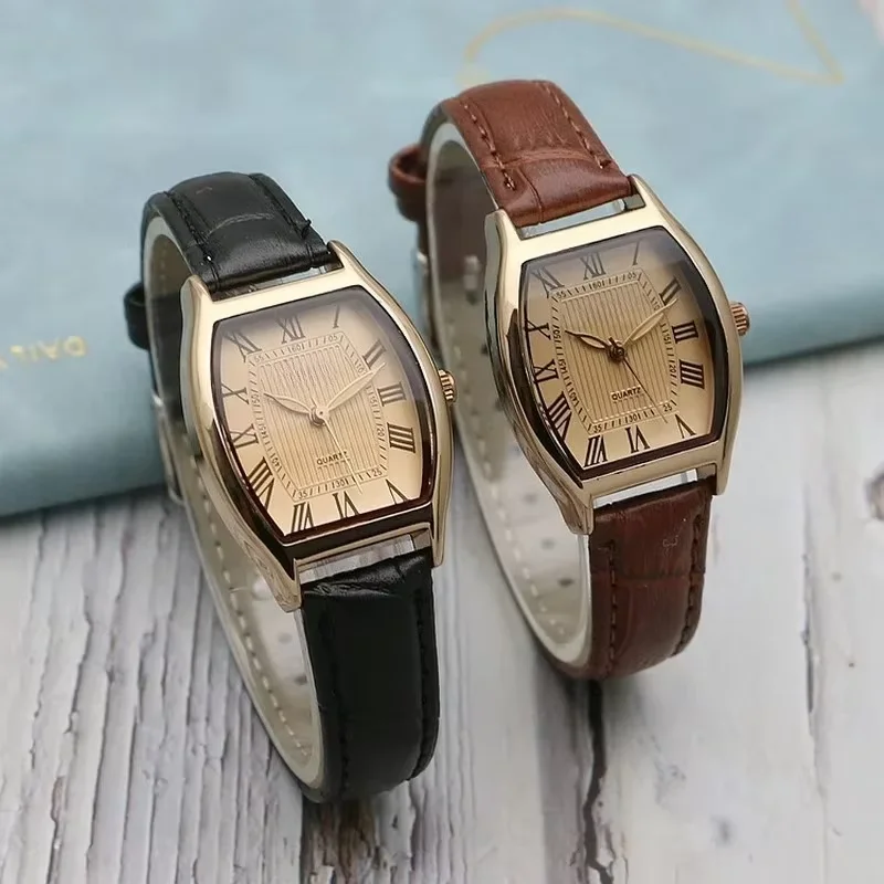 Image of Elegant Brown Leather Vintage Women's Watch with Black Quartz Movement – Classic Retro Style for Small Wrist