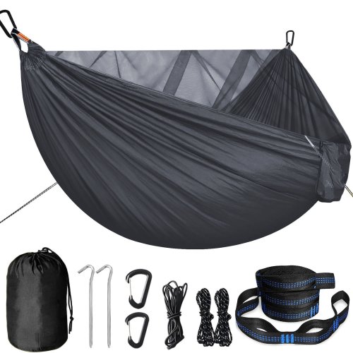 Bild von Tragbare Schnellmontage-Hängematte mit Moskitonetz – Ideal für Outdoor, Camping und Reisen, inkl. Schaukel-Funktion und bequemer Schlafmöglichkeit