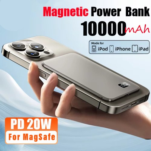 Afbeelding van Ultradunne 10000mAh Powerbank met MagSafe – Draadloos Opladen voor iPhone & Android