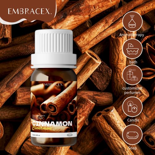 Immagine di Olio Essenziale di Cannella Naturale 100% Puro - 10 ml per Pelle, Capelli, Corpo, Candele e Cucina Piccante