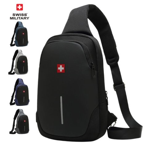 Image of Swiss-Style Men's Waterproof Chest Bag with Anti-Theft Features, USB Port, and Crossbody Design – Fashionable Solid Color Sling Pack for Sports and Daily Use