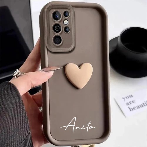 Image of Personalized 3D Love Heart Phone Case for Samsung Galaxy S25, S24, S23, S22, S21, S20 Ultra & Plus – Custom Name Luxury Protective Cover