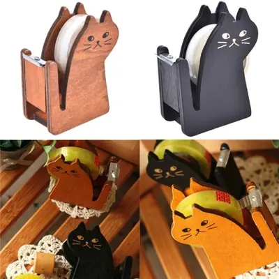 Image de Distributeur de Ruban Chat Kawaii en Bois