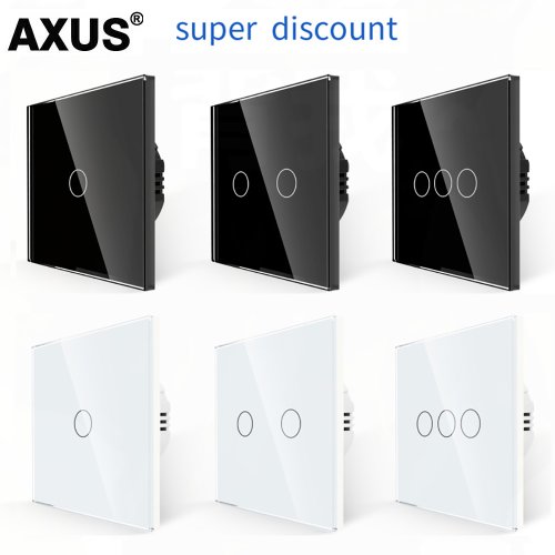 Image of Modern Touch Wall Switch with LED Backlight, Tempered Crystal Glass Panel, AC 100-240V, 1/2/3 Gang Smart Sensory Light Switch for Home Automation