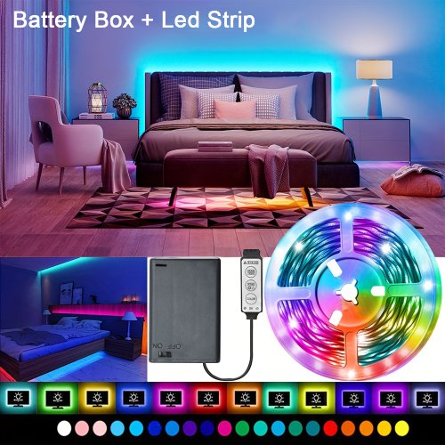 Bild von Flexibles RGB-LED-Streifenlicht mit Batteriebetrieb und 3-Tasten-Steuerung – Ideal für Raumdekoration und TV-Hintergrundbeleuchtung