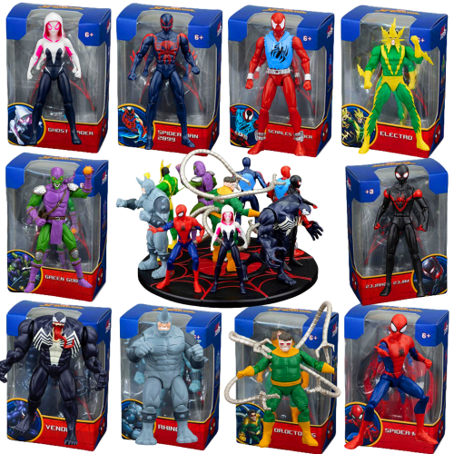 Image of 4-Inch Collectible Action Figure Set Featuring Iron Man, Scarlet Spider, Miles Morales, Spider-Man, Venom, Gwen Stacy – Poseable Anime-Style Dolls for Kids and Collectors