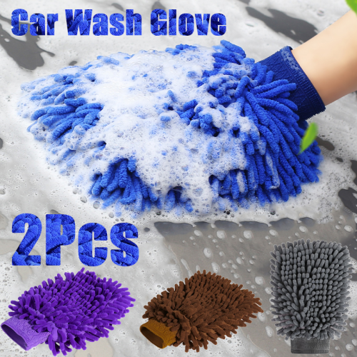 Image of Premium Natural Microfiber Car Wash Gloves with Dual-Sided Chenille Cleaning Towels for Spotless Vehicle, Window, and Glass Care