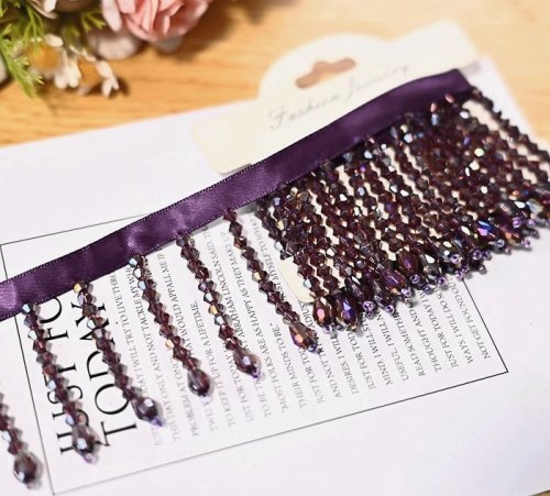 Imagen de Colgante de cristal con cuentas y flecos de encaje, ropa DIY, ropa de escenario, adorno de cortina para el hogar, accesorios decorativos