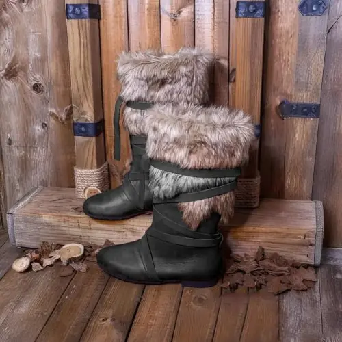 Image de Bottes Viking Vintage en Cuir PU - Cosplay Médiéval & Renaissance