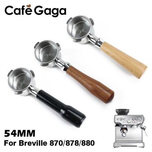 Afbeelding van 54mm bodemloze koffiefilterhouder met verwisselbare filtermand voor Breville Sage 870, 878, 880 – Professionele barista accessoire voor thuisgebruik
