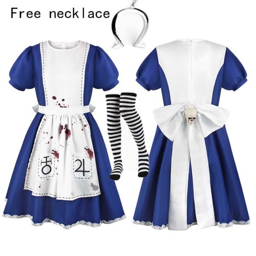 Afbeelding van Alice in Wonderland Cosplay Kostuum voor Meisjes - Magische Alice Jurk met Ketting en Schort voor Halloween, Carnaval en Game of Madness Returns Thema