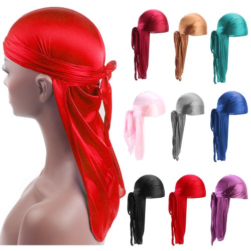 Afbeelding van Unisex Volwassen Satijn Lange Staart Doo Rag Durag Bandana Cap Piraatpet Tulband voor Mannen en Vrouwen - Hip Hop Hoofdband, Biker Headwrap en Stijlvolle Hoofddeksels