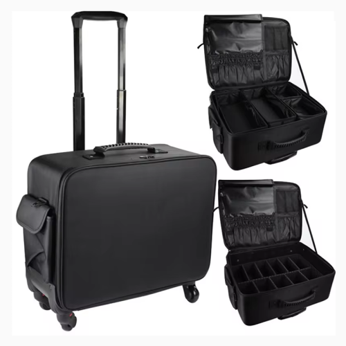 Immagine di Valigetta Cosmetica Trolley con Ricamo - Grande Borsa da Viaggio per Trucco e Manicure