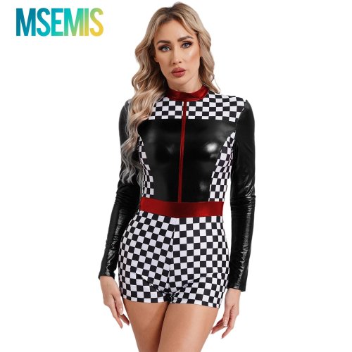 Bild von Sexy Racer-Bodysuit mit Schachbrettmuster – Cheerleader-Outfit für Damen
