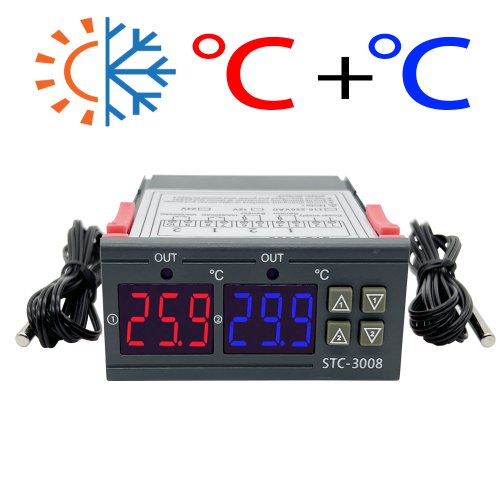 Imagen de Controlador Digital STC-3008 Dual con Termostato de Dos Salidas y Relé para Calor y Frío, Compatible con 12V, 24V y 220V – Ideal para Refrigeradores Domésticos