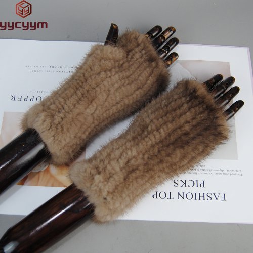 Immagine di Guanti in Vera Pelliccia di Visone Invernali da Donna, Modello Nuovo Stile, Guanti Senza Dita Caldi e Naturali in Pelliccia di Visone Lavorata a Maglia per Ragazze