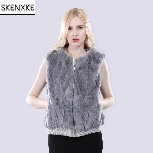 Image de Gilet en Fourrure de Rex Lapin Véritable - Chaud & Élégant