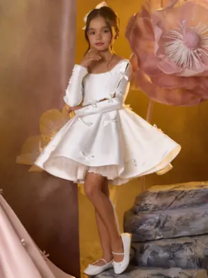 Image de Robe de Fête Blanche à Fleurs pour Fille