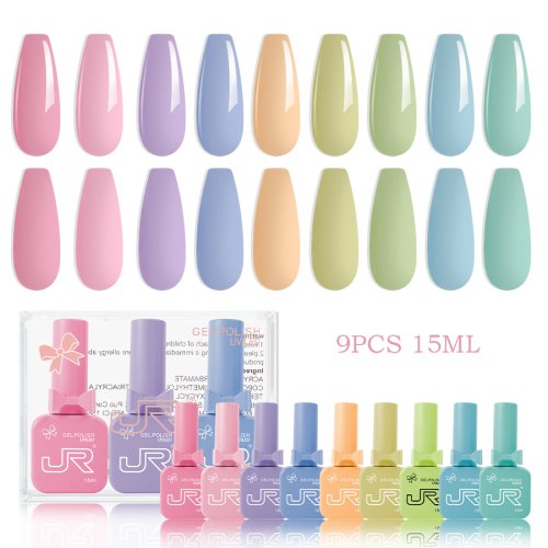 Immagine di JR 9 pezzi 15 ml set di smalti gel incluso kit smalto gel nudo rosso rosa UV LED Soak Off Polish Home fai da te top coat base coat regali