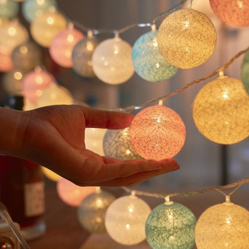 Immagine di 1.5/3M Cotone Ghirlanda Palline Luci Stringa Di Natale All'aperto Appeso Festa Del Bambino Camera Dei Bambini Letto Lucine Decorazioni di Nozze