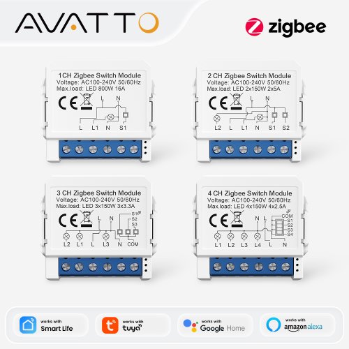 Zdjęcie Inteligentny przełącznik Zigbee Tuya 1-4-gangowy, mini moduł do sterowania światłem z funkcją dwukierunkową, kompatybilny z Alexa, Google Home i AliExpress