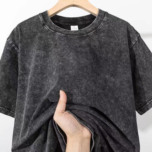Imagen de Camiseta de Verano para Hombre en Algodón Pesado 230g, Estilo Vintage Lavado, Corte Suelto y Manga Corta, Ropa Informal de Gran Tamaño