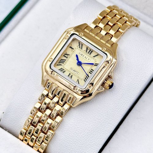 Image of Elegant Gold-Tone Stainless Steel Quartz Watch for Women – Lightweight Luxury Fashion Bracelet Wristwatch with Business-Ready Design