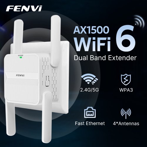 Immagine di FENVI 5Ghz AX1500 WiFi 6 Ripetitore Extender Ripetitore di segnale Dual Band 2.4G/5GHz Amplificatore di segnale Wi-Fi Rete a lungo raggio Facile installazione