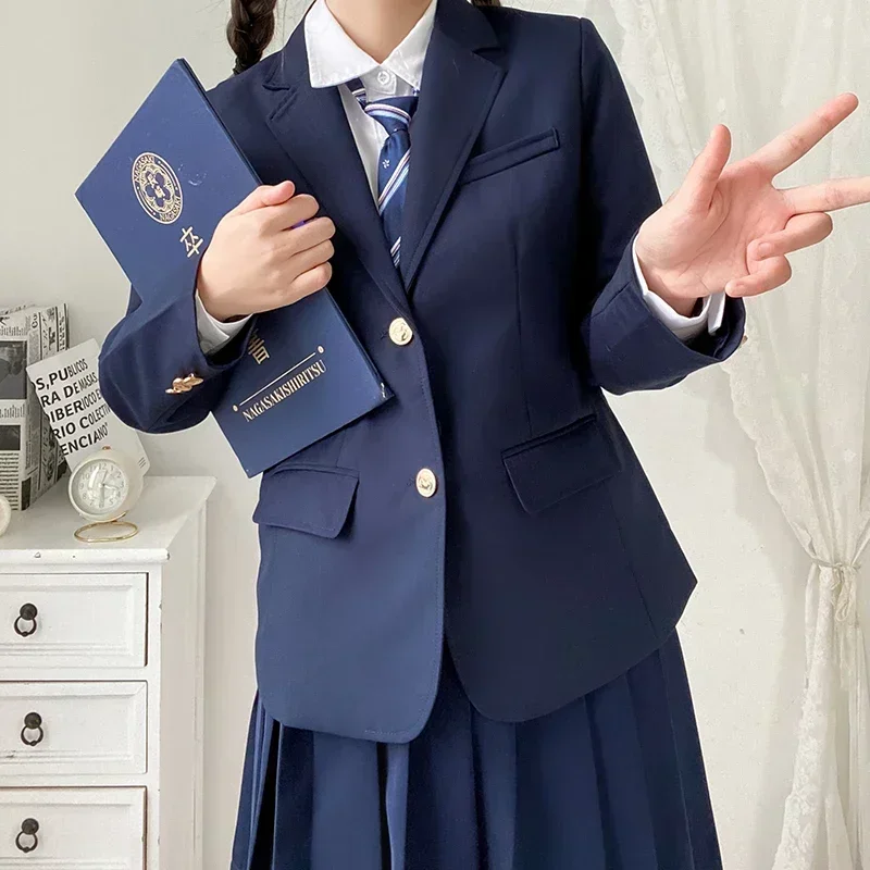 Afbeelding van Marineblauwe Koreaanse Schooljas voor Meisjes - Elegante Japanse Seifuku Stijl Uniformjas voor Studenten