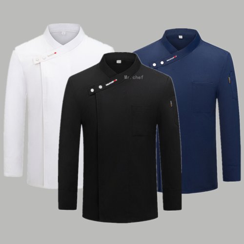 Afbeelding van Ademende Chef-Kokjas met Volle Mouwen - Zwart en Wit Uniform voor Restaurant, Hotel & Bakkerij