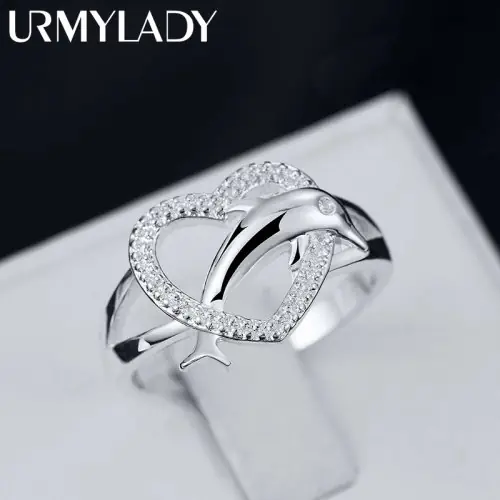 Image de Bague Coeur Dauphin en Argent Sterling 925