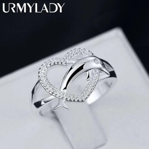 Imagen de Anillos de Plata con Delfines y Corazón - Joyería Romántica para Parejas