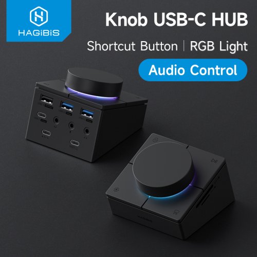 Bild von Hagibis USB-C Hub mit Tastenkombinationen, Typ-C Dockingstation mit Lautstärkeregulierung und Desktop-Controller, 2.5 Gbps RJ45, kompatibel mit MacBook