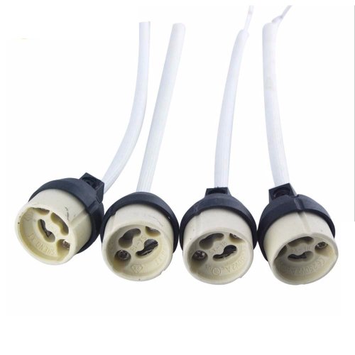 Imagen de Adaptador de Conector de Enchufe GU10 Cerámico para Lámparas LED, CFL y Halógenas - Pack de 4 Unidades con Soporte de 18 cm