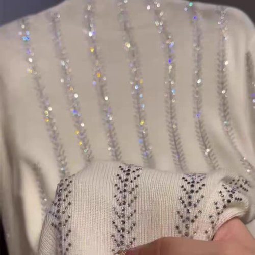 Imagen de Suéter de lujo con diamantes brillantes para mujer, suéter con perforación en caliente, Otoño Invier...