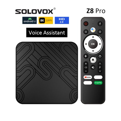 Image of Solovox Z8 Pro Android 12 Smart TV Box with H618 Chipset, 2GB/16GB & 4GB/32GB RAM Options, 8K Ultra HD Support, Wi-Fi, Bluetooth 5.0, Voice Assistant, YouTube Ready Media Player