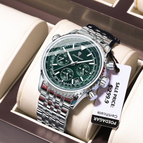 Imagen de Reloj de Lujo para Hombre con Cronógrafo y Fecha, Acero Inoxidable, Cuarzo Deportivo Militar, Luminoso y Resistente al Agua