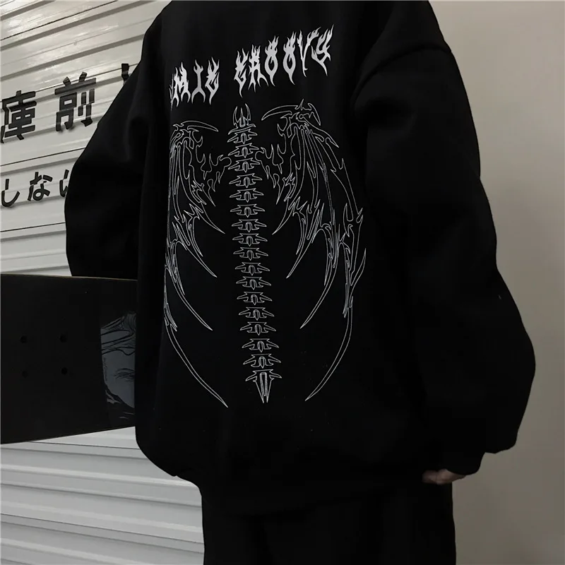 Bild von Herren Loser Trainingsanzug – Lässiger Druck-Sweatshirt, Hochwertiger Pullover im Trend, Schwarz-Weiß Streetwear Look für Männer