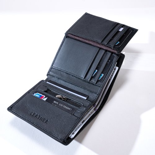 Immagine di portafoglio da uomo Portafogli in vera pelle per uomo Portamonete Porta carte di credito corto verticale vintage Porta soldi Portafoglio RFID da uomo