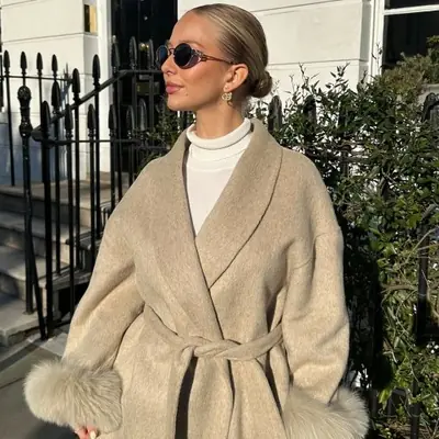 Image de Manteau Long en Laine & Fourrure - Style Élégant Automne