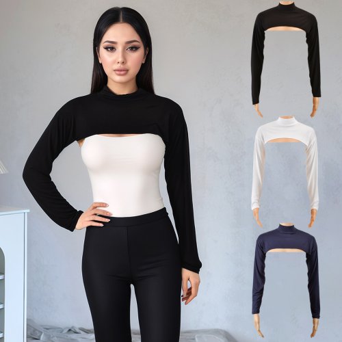 Imagen de Camiseta Islámica de Manga Larga con Cuello para Mujer, Moda Musulmana Elástica y Cubre Brazos, Ropa Solar Anti-UV para Protección Solar